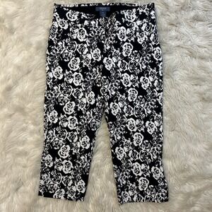Verve Blues Women's Black & White Floral Rayon Stretch Casual Capri Pant Size 12